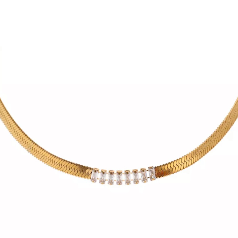 Herringbone snake chain choker with cubic zirconia